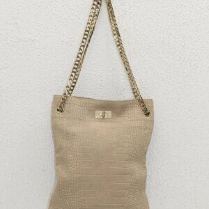 Givenchy Tan Leather Crocodile Print Maison Tote w/ Gold Chain Strap